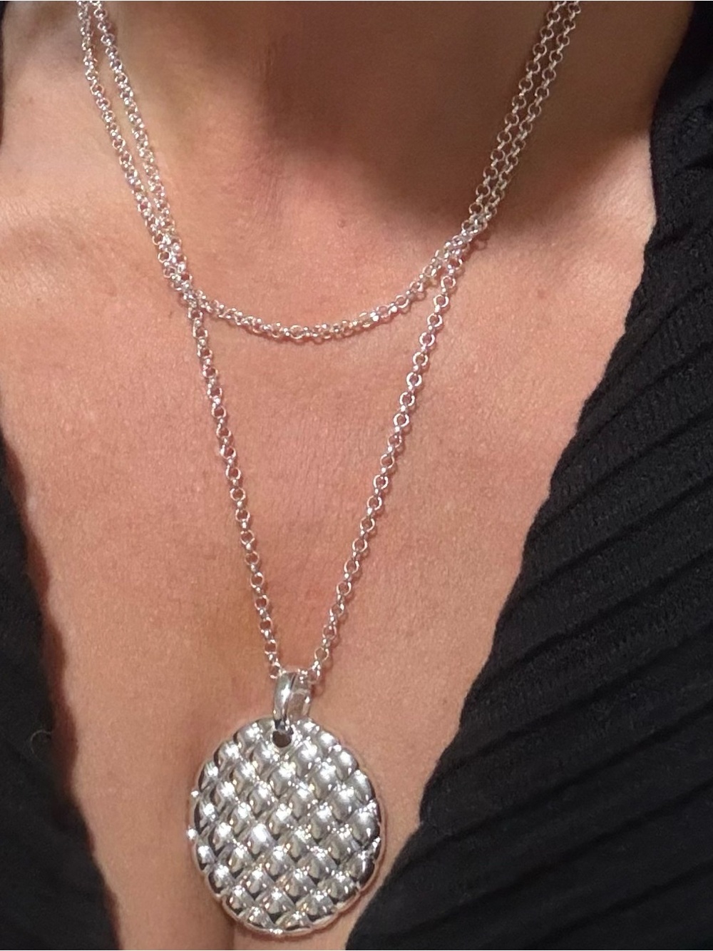 Gloria Vanderbilt Silver Quilted Round Pendant Layered Necklace